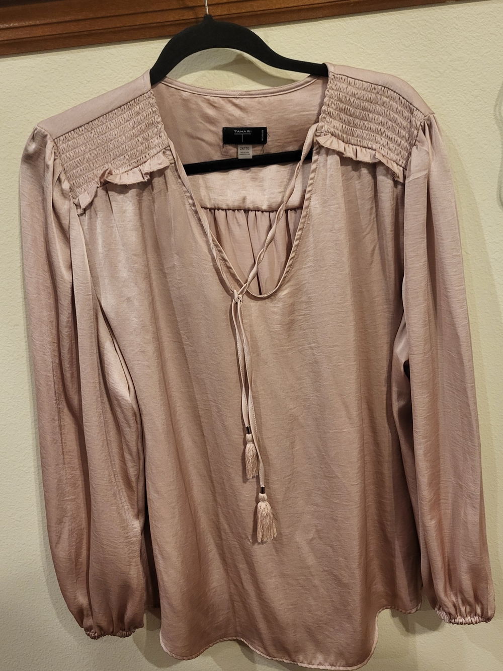 Tahari Dusty Rose Tie-Neck Blouson Top